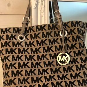 Michael Kors large grey and black cloth tote bag